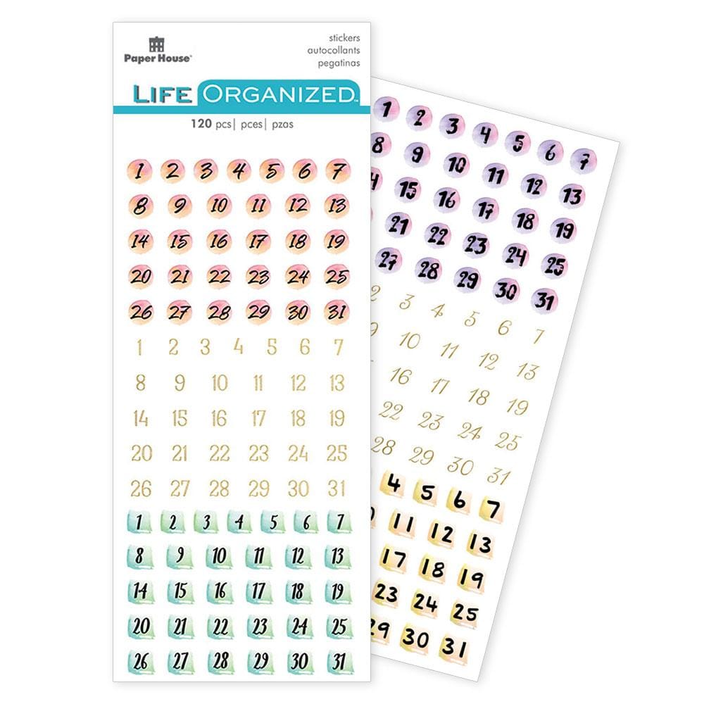 Functional planner number stickers in colourful circles
