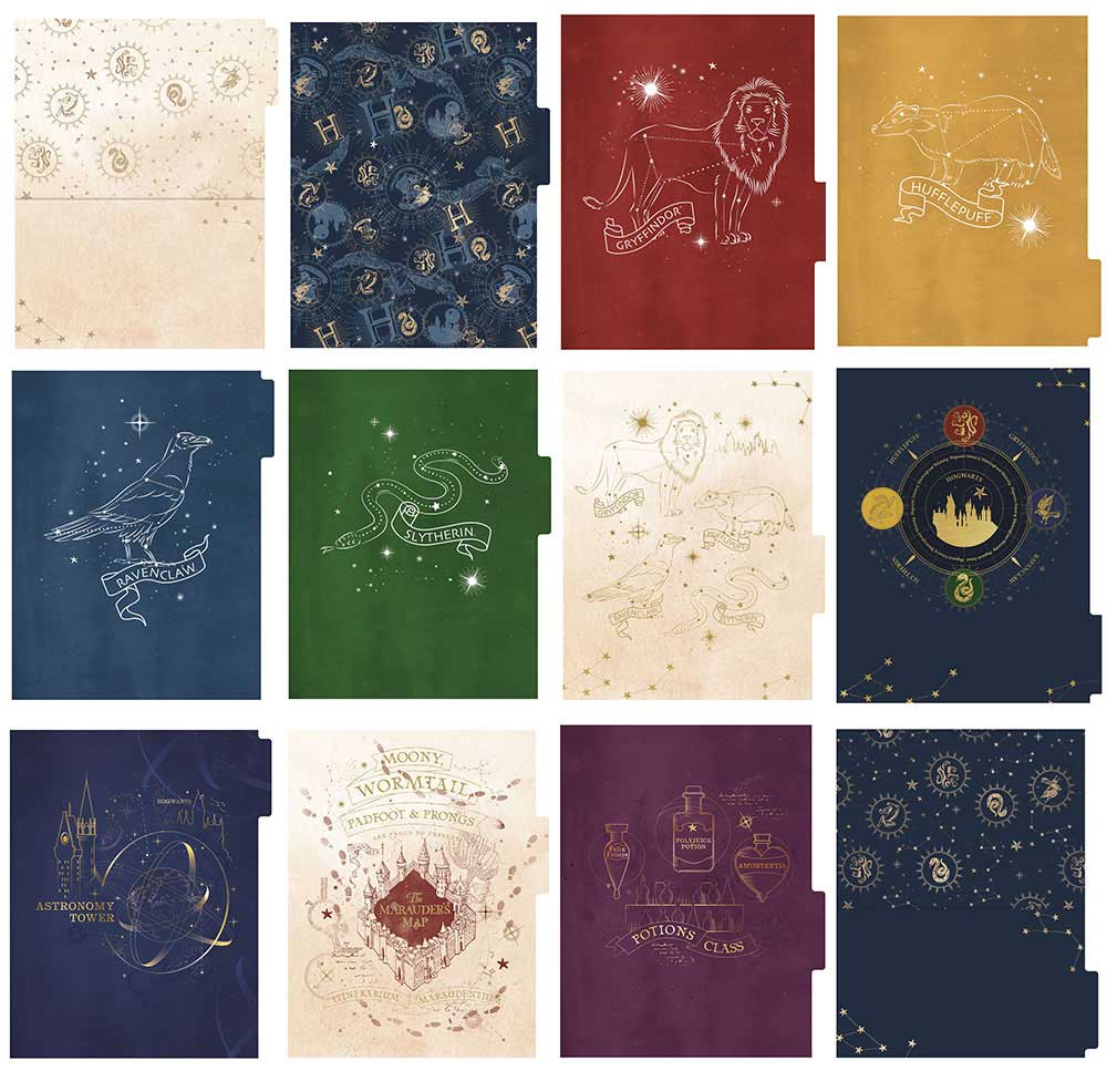 Harry Potter planner dividers with gold constellation artwork
