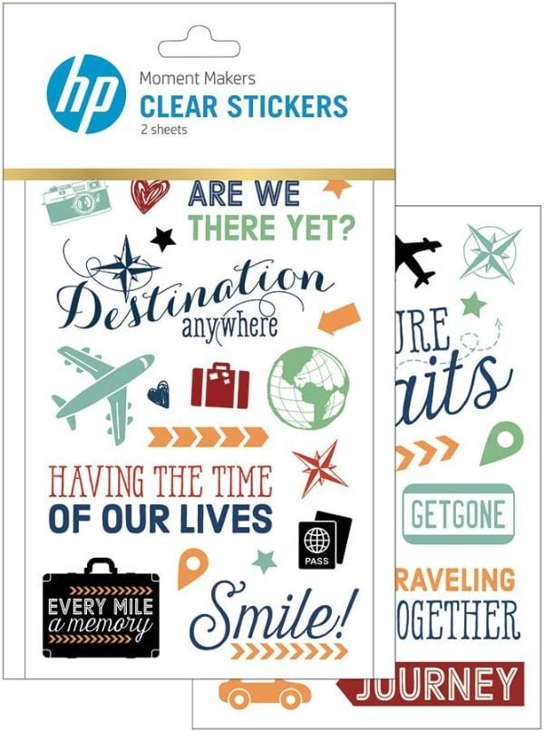 Clear travel scrapbook stickers with aeroplanes and cameras