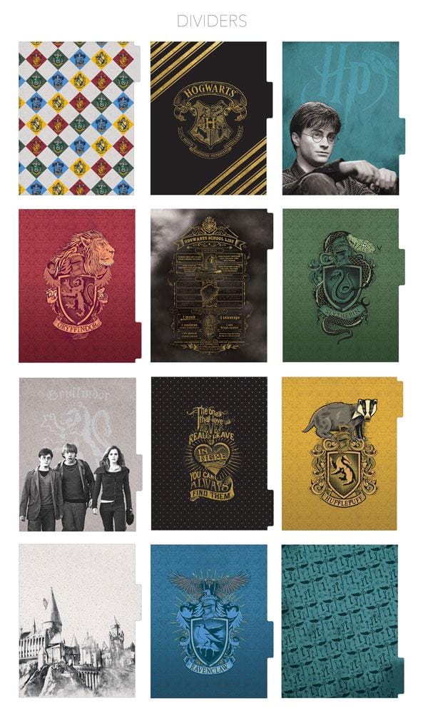 Harry Potter planner set dividers featuring house crests