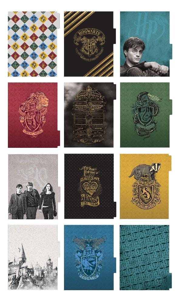 Hogwarts planner dividers featuring house crests and characters