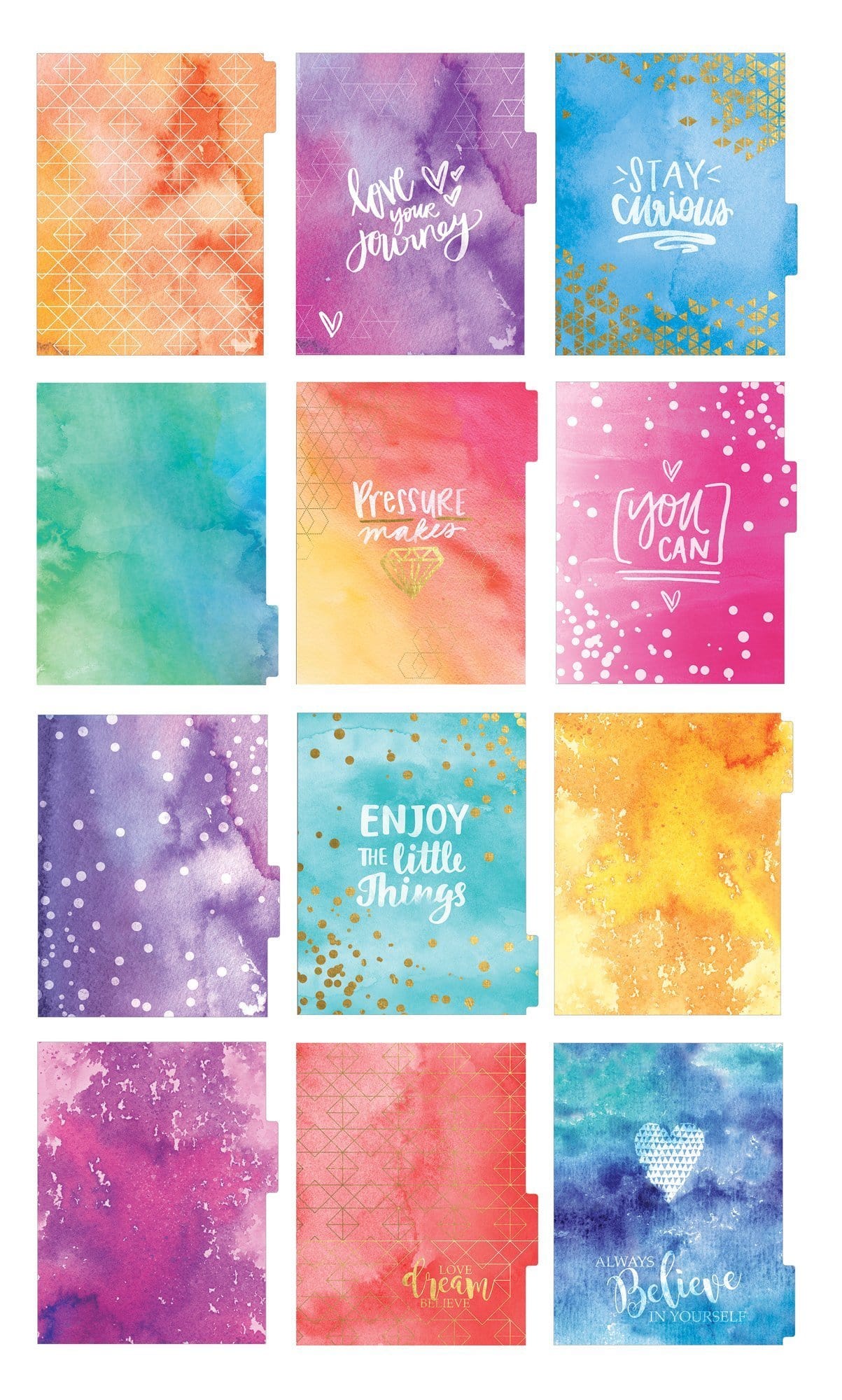 Watercolour planner dividers with motivational wording