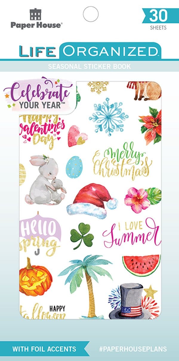 Seasonal planner sticker book with holiday illustrations