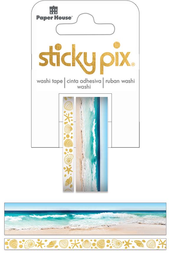 Beach washi tape set with photographic panorama roll