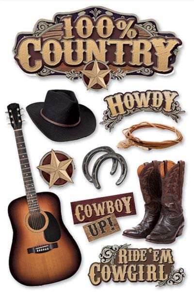 3D scrapbook stickers with layered, textured country-themed designs